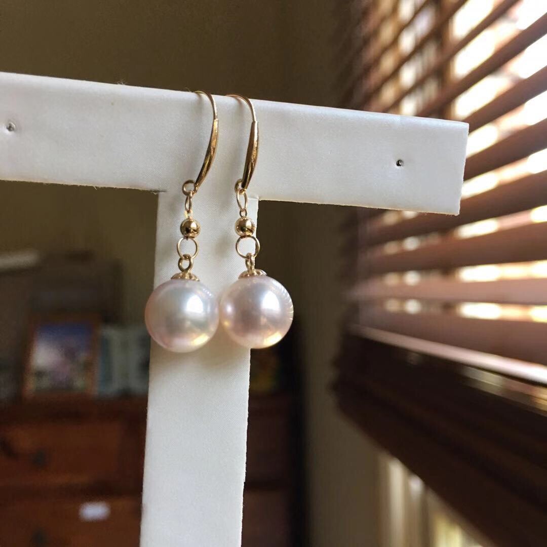 KG62 8.5mm Lovely Japanese Seawater Akoya Fairy Pearl Earring 18K Gold 31mm