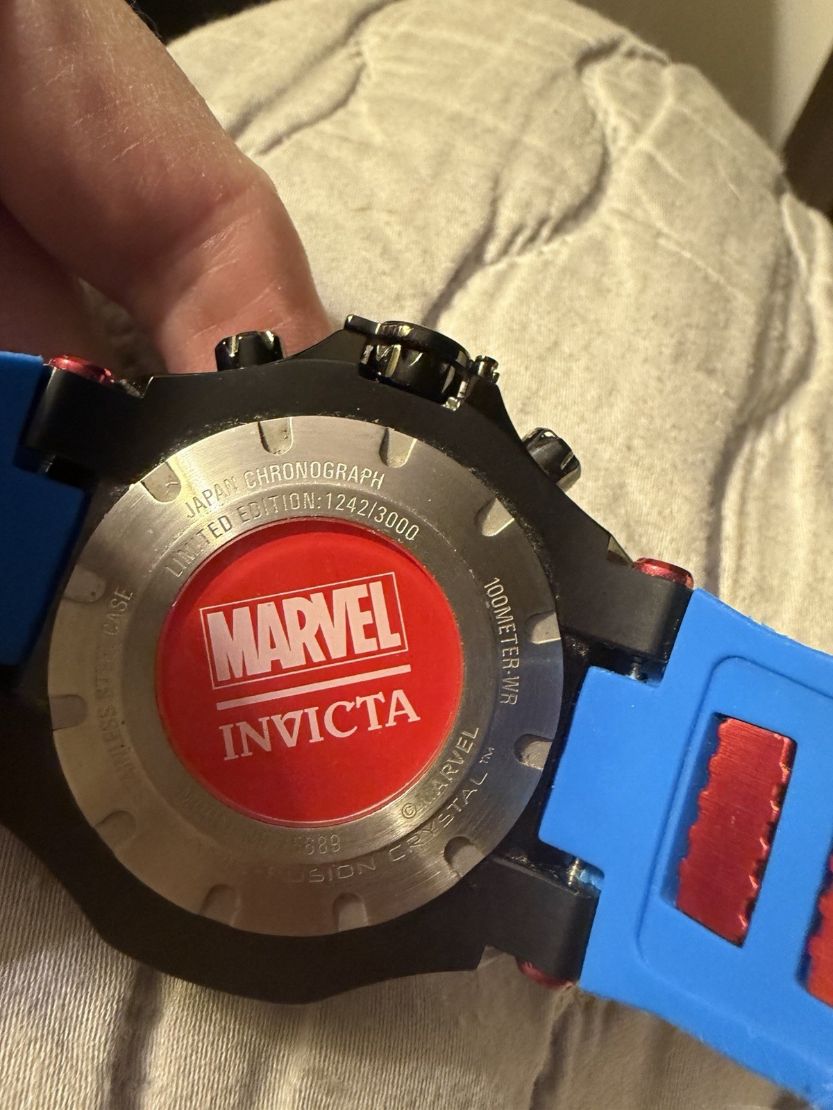 Invicta Marvel Men’s Quartz Chronograph Watch Blue Silicone Strap 100m Black