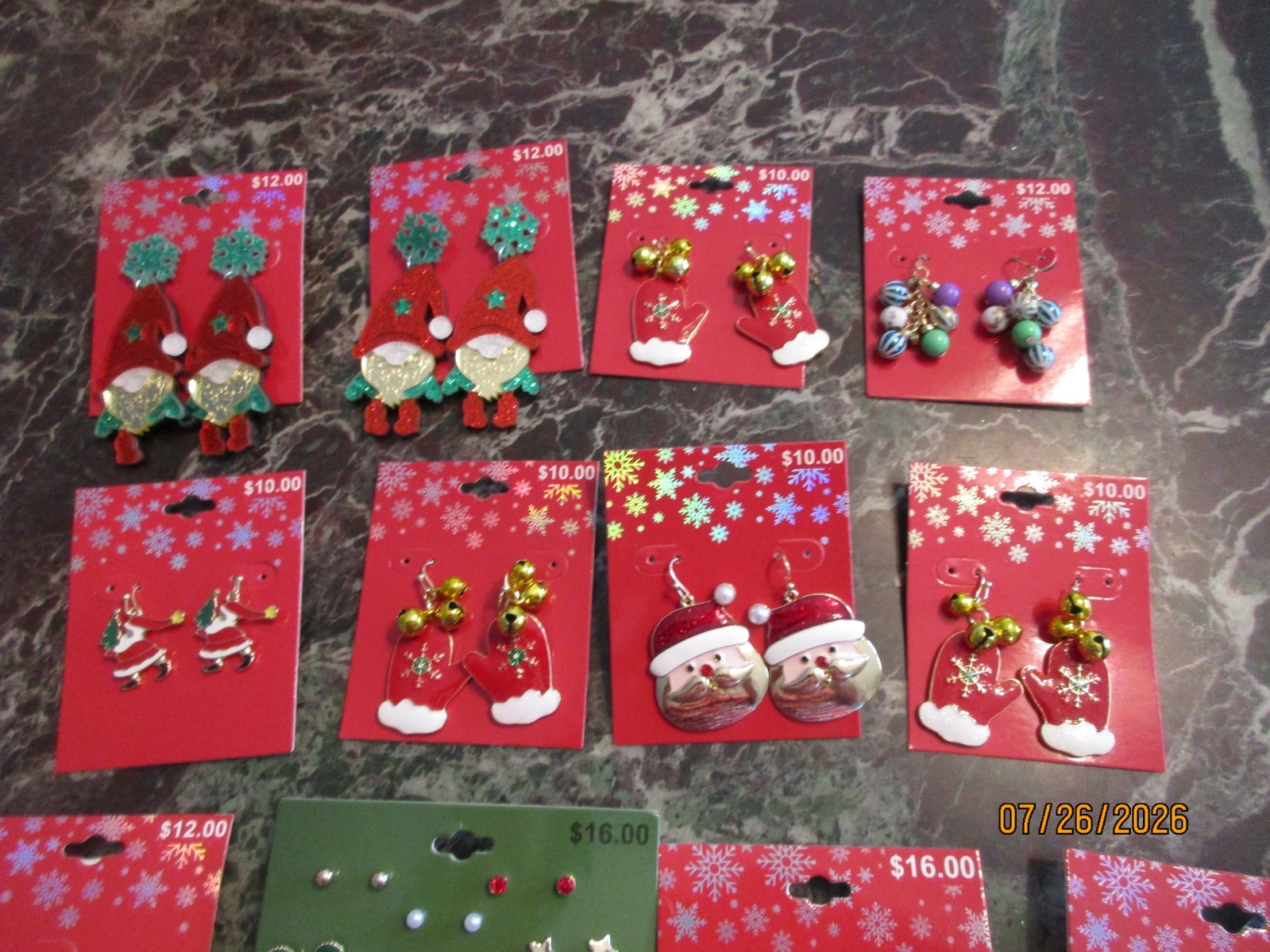 Lot 12 Assorted Christmas Holiday Earrings Multi Piece & Sngle Pair Earring Lot