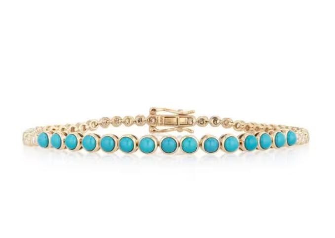 Sleeping Beauty Turquoise Round Cabochon Tennis Bracelet In 925 Silver