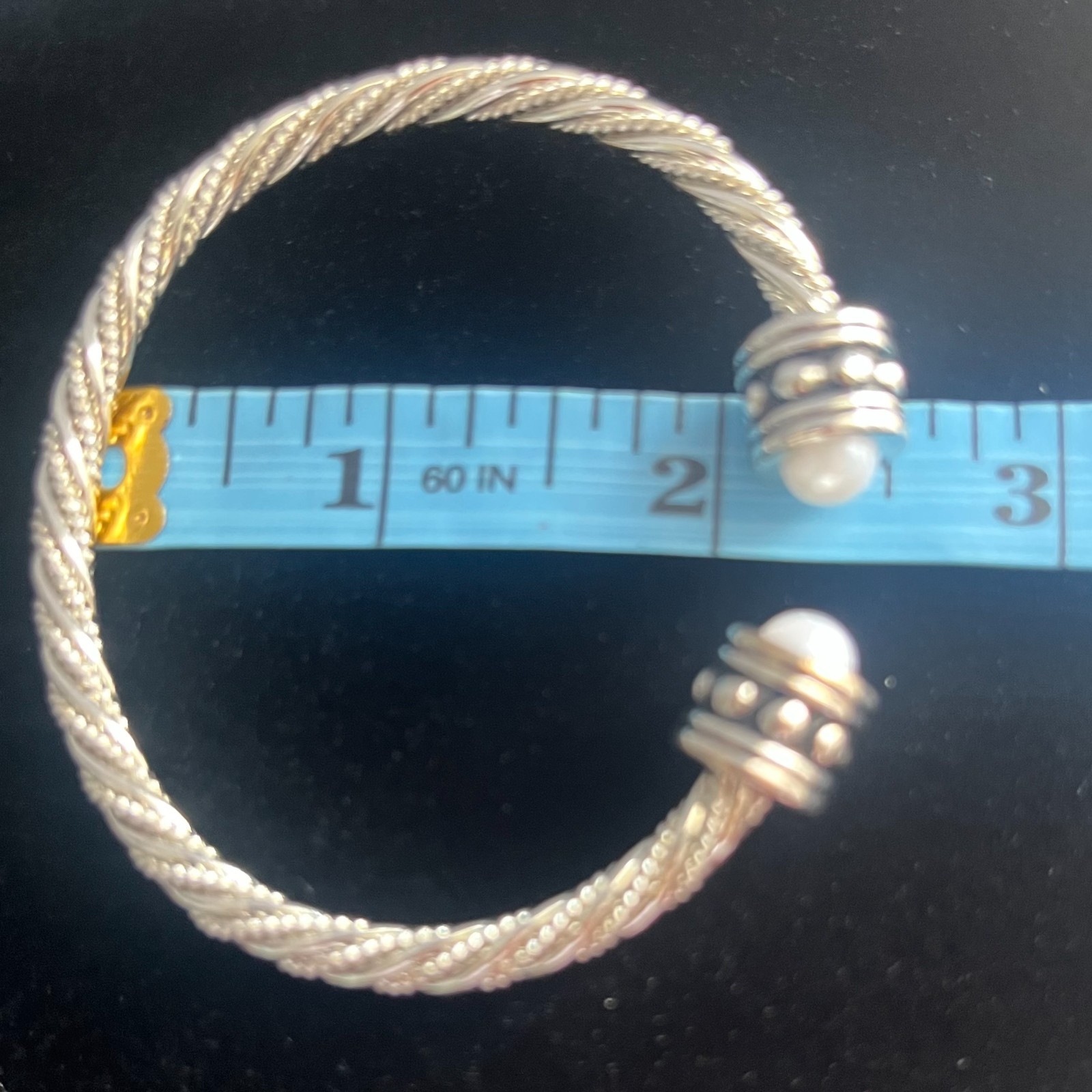 Two Tone Cable Twist Cuff Bracelet with Pearls Fashion Jewelry