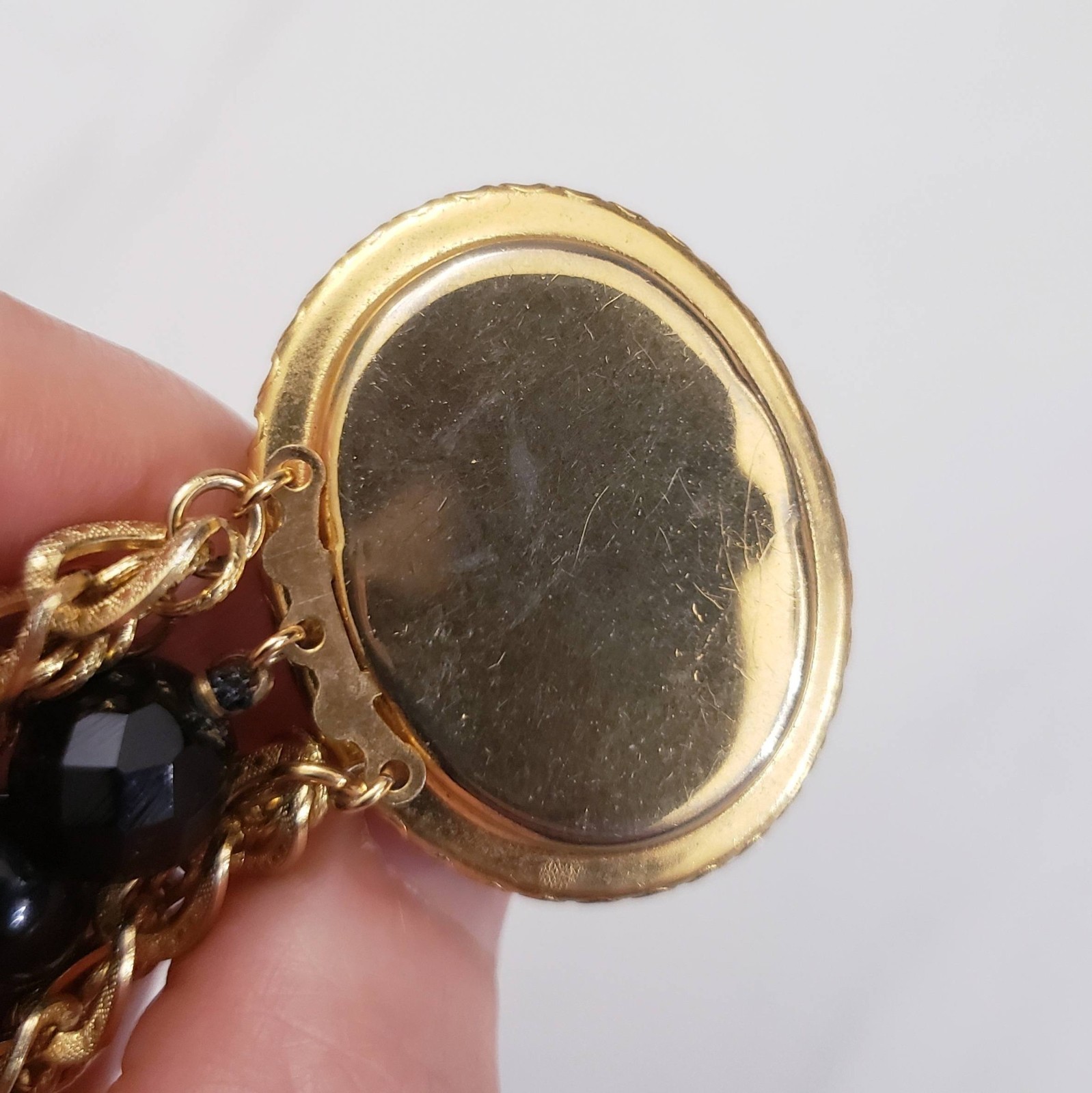 Vintage Pietra Dura Flower Mosaic Pendant Glass Bead Gold Tone Chain Necklace