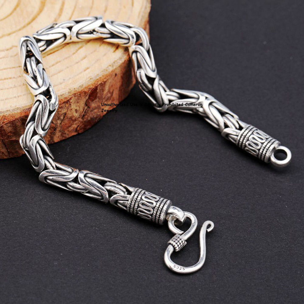 Pure S925 Sterling Silver Chain 4mm/5mm/6mm/7mm Byzantine Link Bracelet 6-9inch