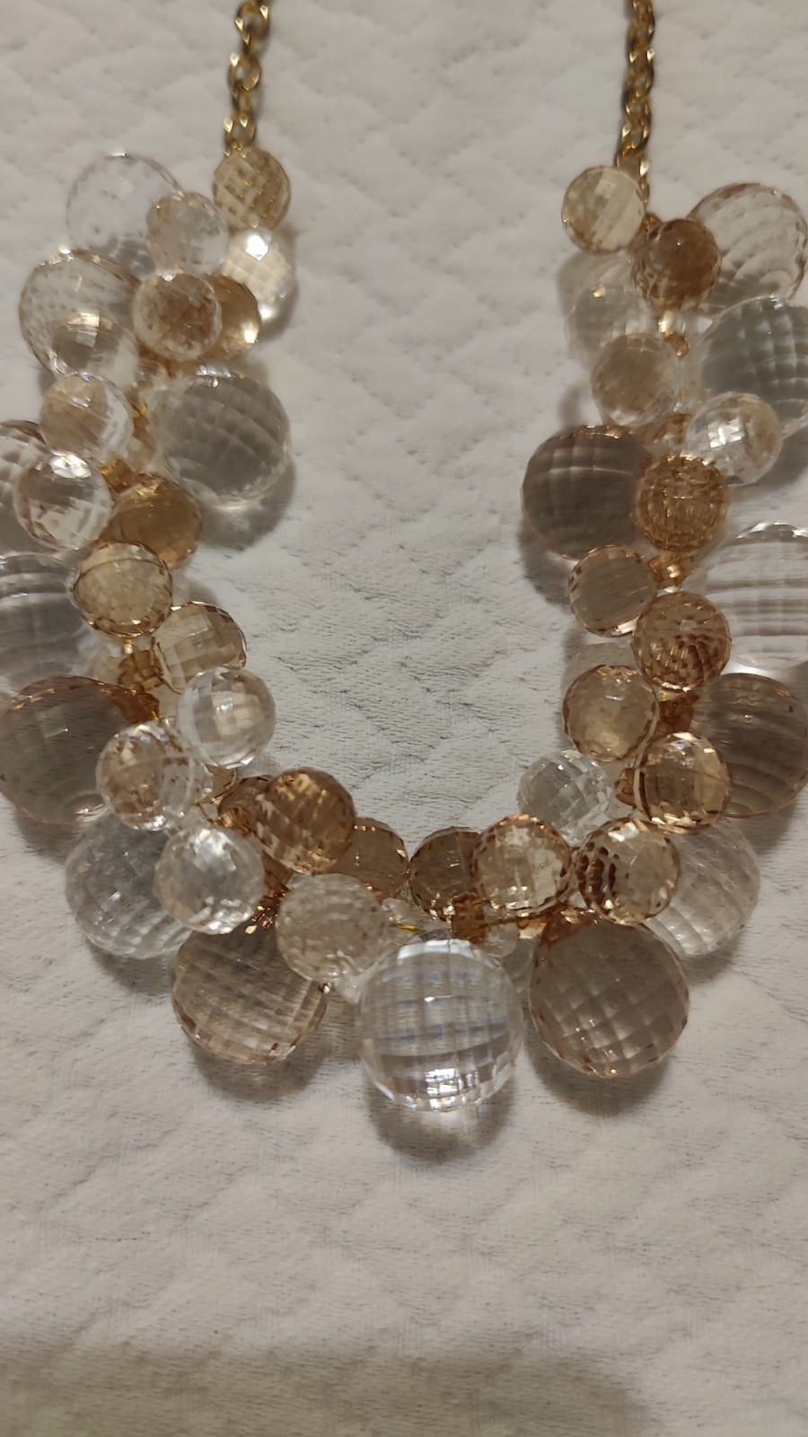 Chunky Acrylic Bead Cluster Bib Necklace Clear Champagne Gold Tone Statement
