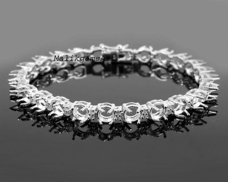 Semi Mount Bracelet 925 Sterling Silver 5X5 MM Round & CZ Blank Stone Bracelet