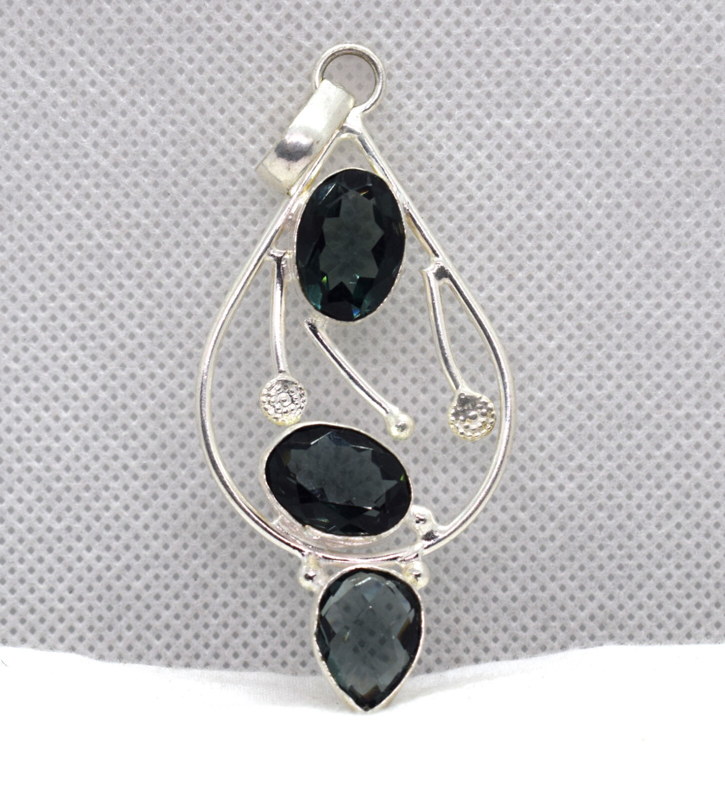 Simulated Iolite Cut Gemstone Fashion Gifted Jewelry Handmade Pendant 2.75″