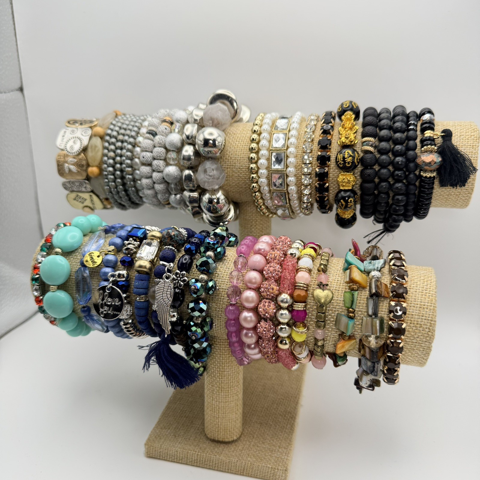 Vintage To Now Stretch Bracelets Mixed Beaded Glass Rhinestone Boho Bundle