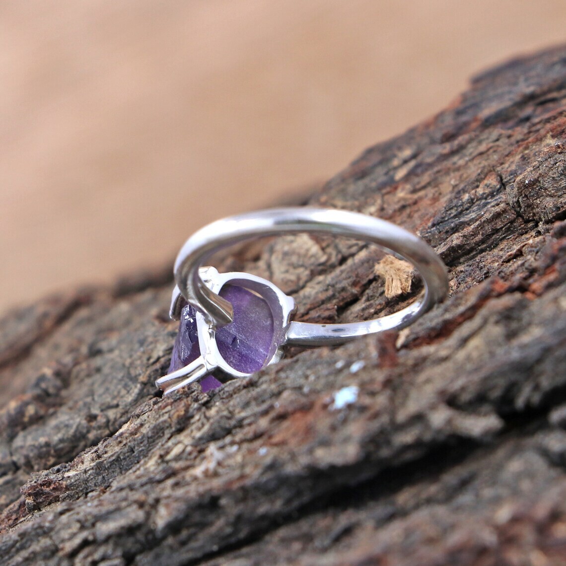 Lovable Rough Amethyst Ring Dainty Ring 925 Silver Birthstone Of February Gift