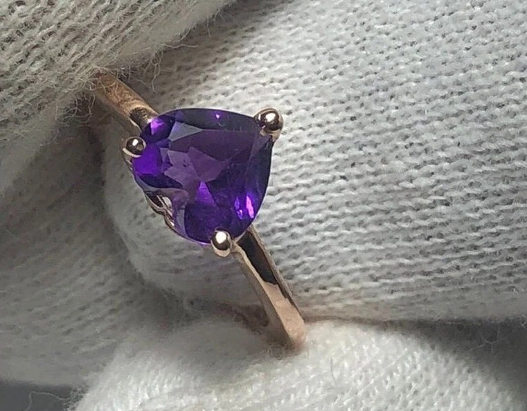 Natural Amethyst Heart Ring: Sterling Silver Love Ring