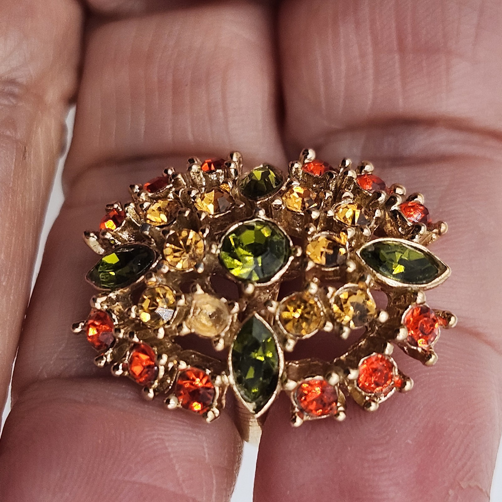 Sarah Coventry JONQUIL Ring from Canada * Vintage 70s Green Orange