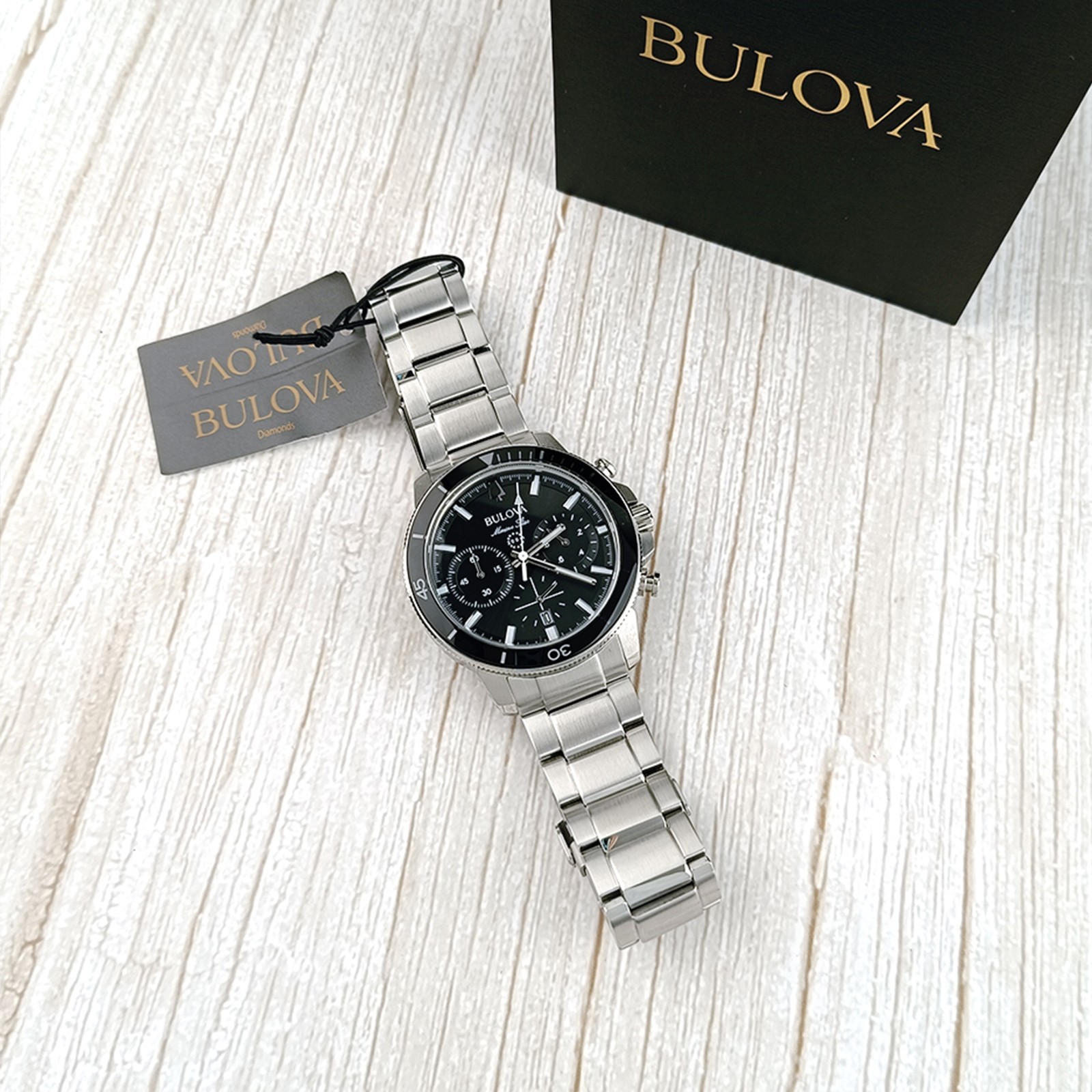 Bulova Marine Star Series C 96B272 Black Dial Quartz Men Chronograph Watch 45mm
