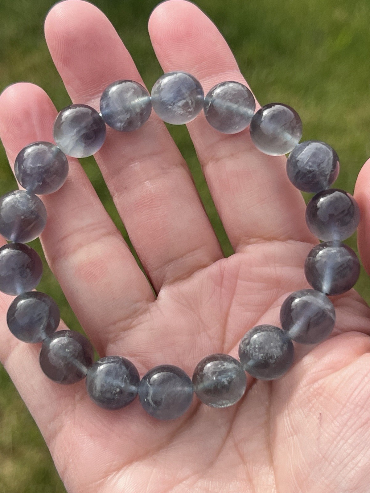 Blue Fluorite Beaded Bracelet – Stretchable (11 mm)