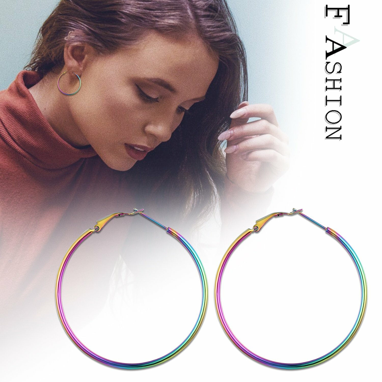 2pcs Women’s Polished Stainless Steel Big Hoop Dangle Drop Earrings Ear Studs
