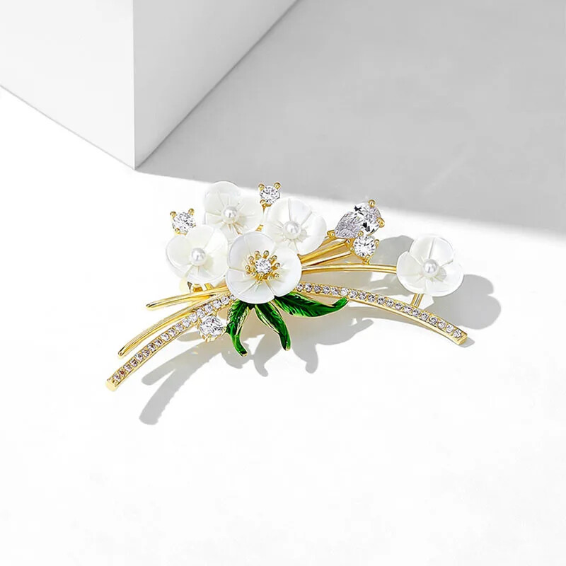 Women Floral Brooch Pin Unisex Feminine Pearl Corsage Luxury Crystal Pins