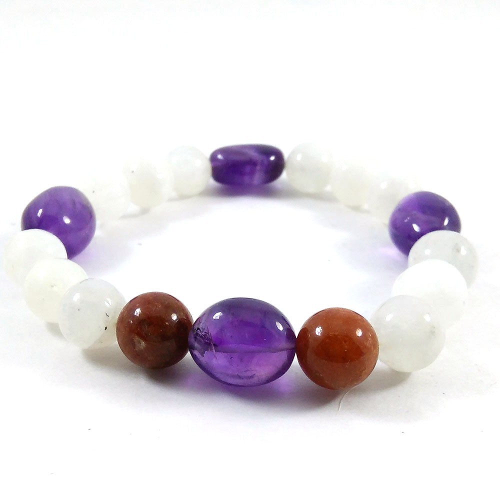 Natural Beaded Stretch Bracelet Smooth Round Beads 7.25″ Handmade Jewelry Gift