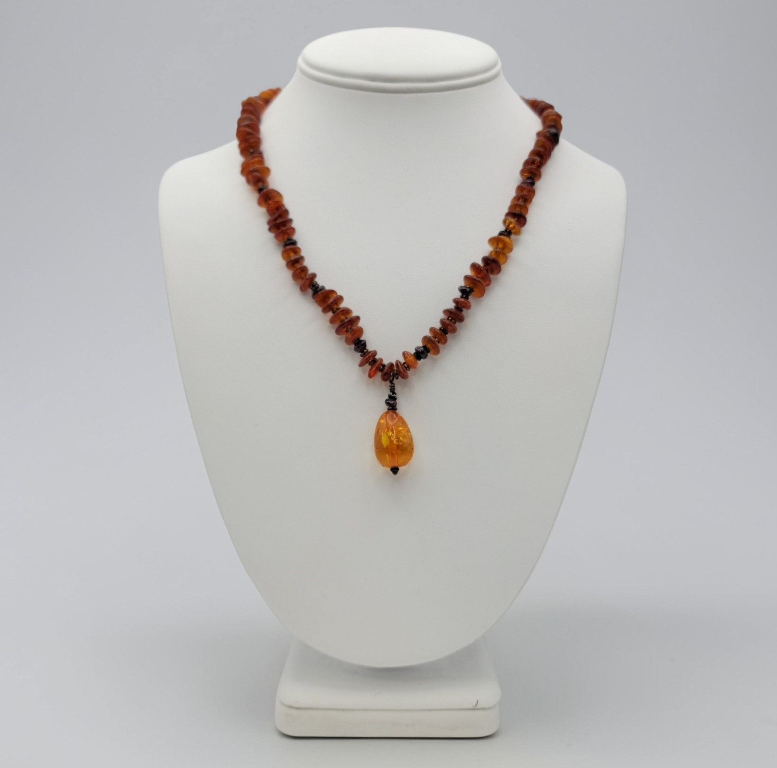 Genuine Amber Amethyst Sterling Silver Wire Wrapped Bead Necklace 19.25″ 28g