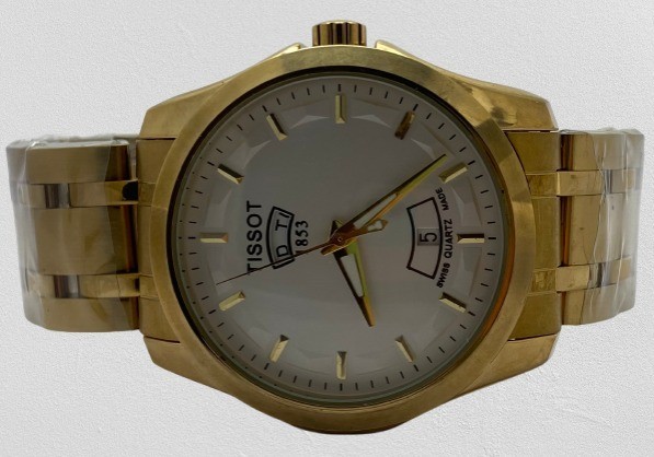 Luxury Gold-Tone Tissot White Dial Date-Day Display Men’s Working Quartz Watch