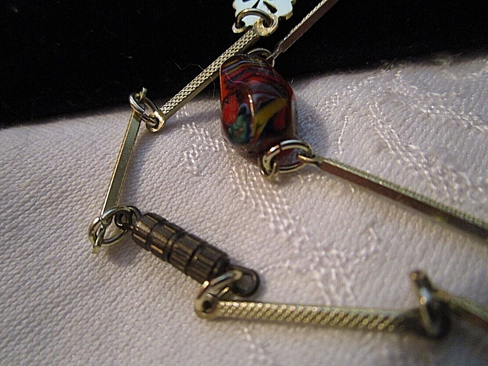 FAB VINTAGE Non-Identical ART GLASS NUGGET BEAD NECKLACE 1″ BAR LINKS + EARRINGS
