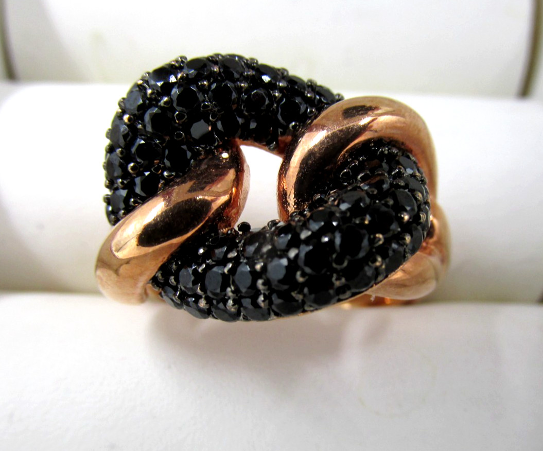 Signed Milor Italy Bronze Black Spinel Gemstone Ring Size 8 Unique Design