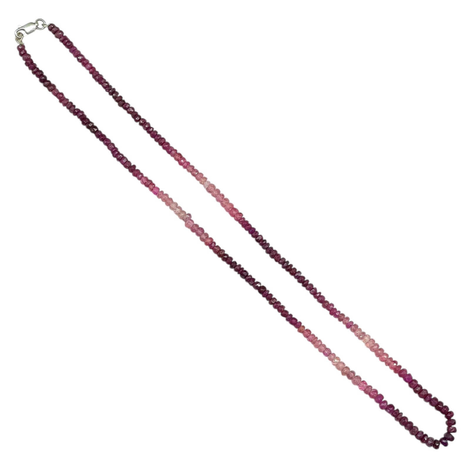 18 Inch Natural Ruby Necklace 3-4mm Shaded Faceted Cut Beads 925 Silver Clasp