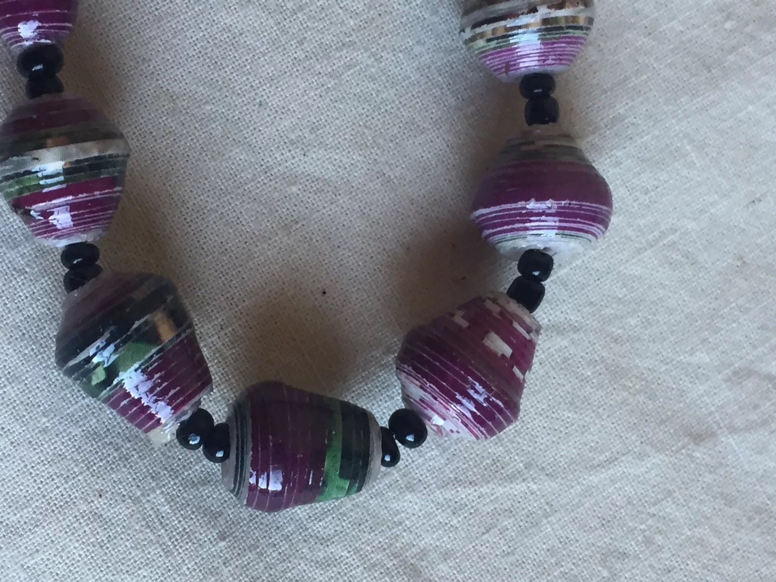 Contemporary Women’s Purple Fashion Jewelry Recycled Magazine Beaded Necklace
