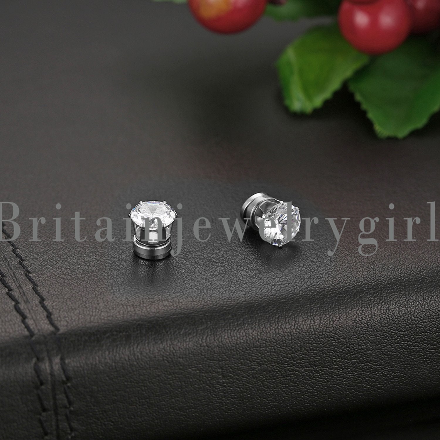 Men Women Stainless Steel Round CZ Magnetic Stud Earrings Non-Piercing Clip On