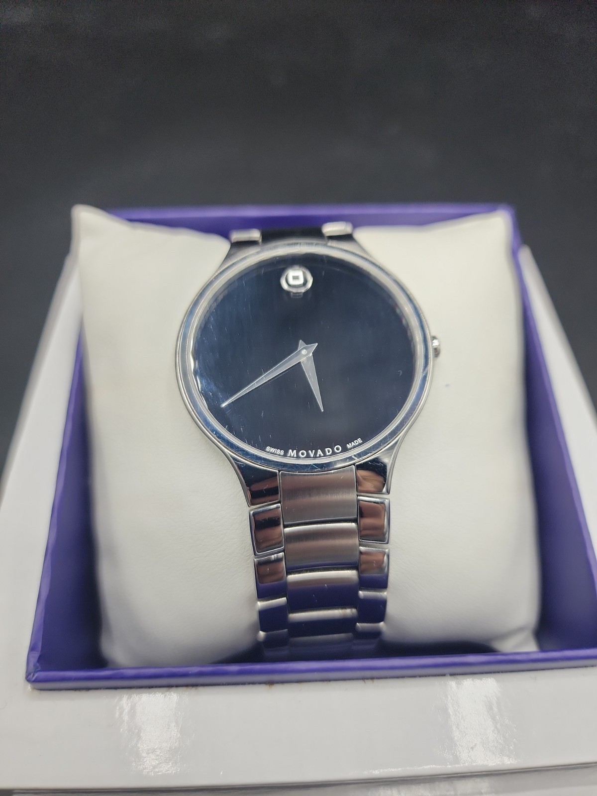 Movado Museum Stainless Steel Men’s Wristwatch – New Battery No Box