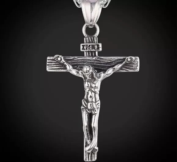 925 Sterling Silver 3D Christian Jesus Christ Cross Catholic Crucifix Necklace