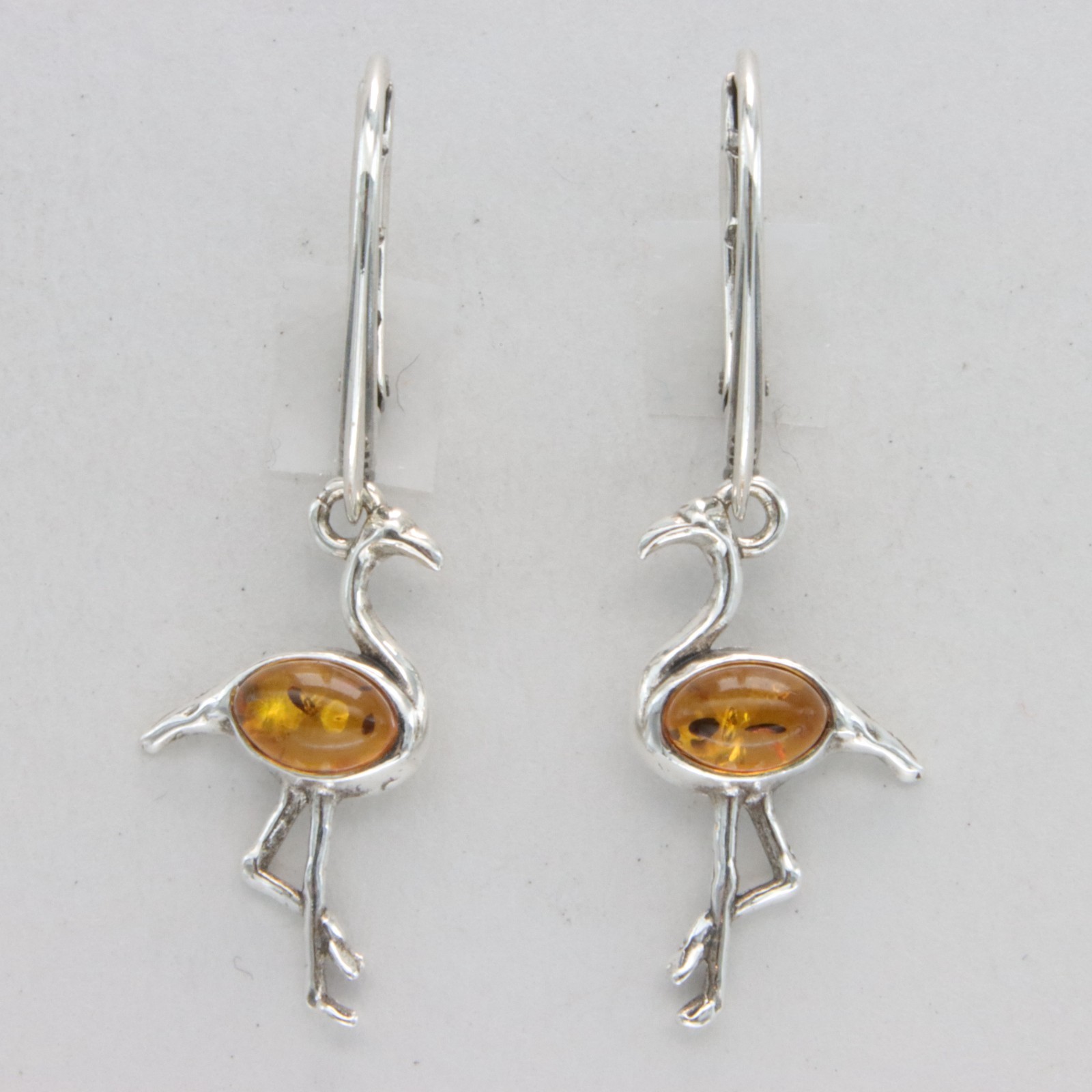 Cognac Brown BALTIC AMBER Flamingo Leveback Earrings 925 STERLING SILVER #5786e