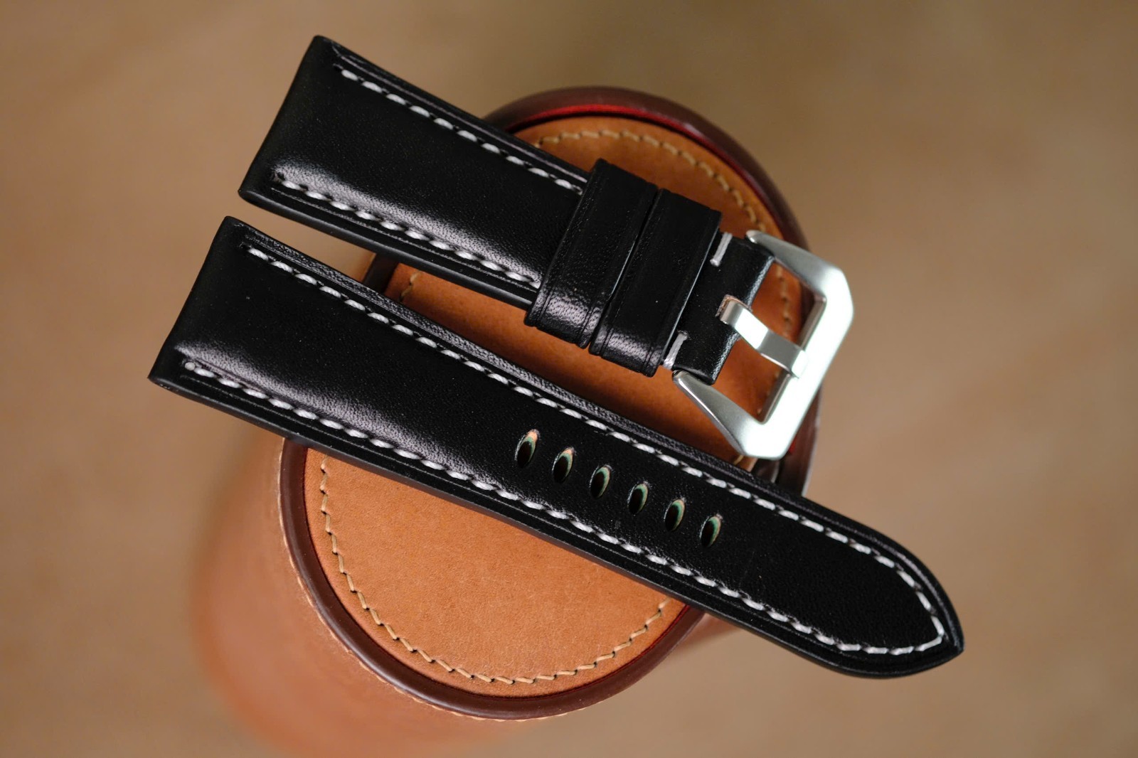 Handmade black strap watch strap watch band size 24/22 (or any size 22 24 26 27)