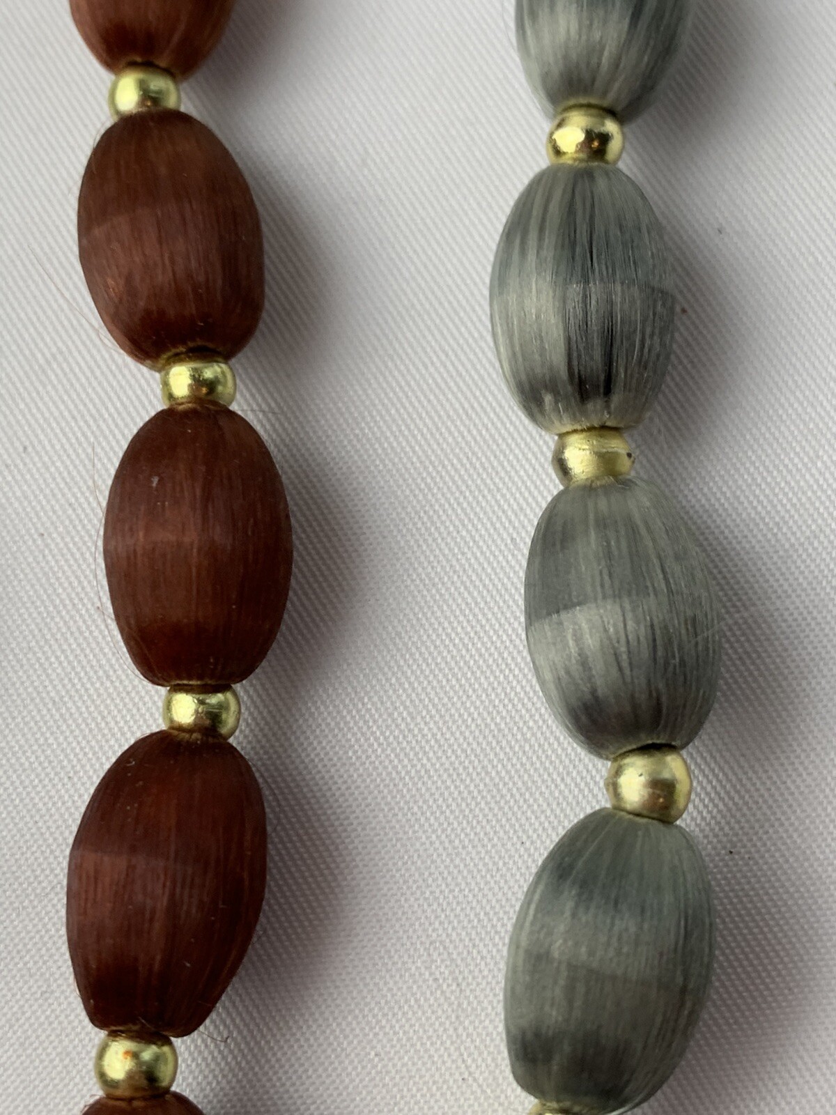2 Vintage Red and grey Silk Thread Necklaces Wrapped Beads /30 inches