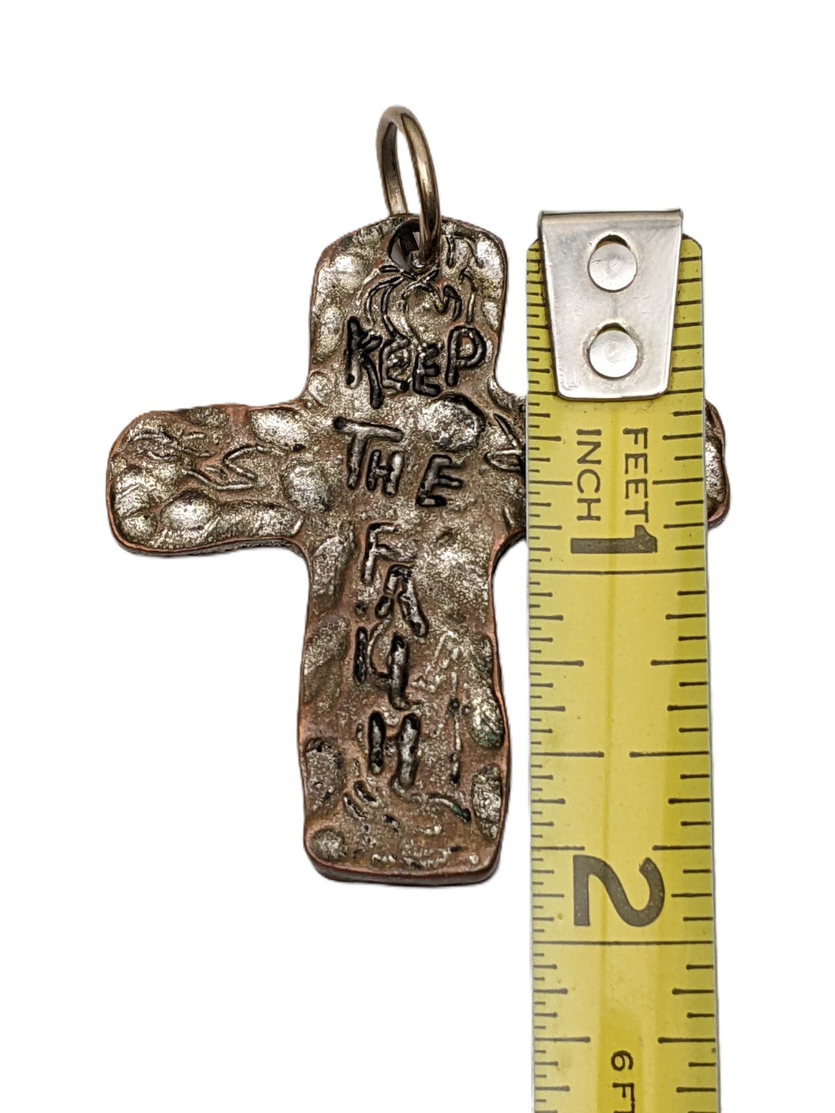 Bronze Cross Pendant “Keep The Faith” For Necklace Chain: 1.75” x 1.75”