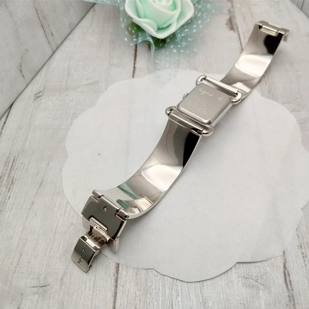 Working Agnes B Bangle Watch Rectangular Brand Logo Ladies