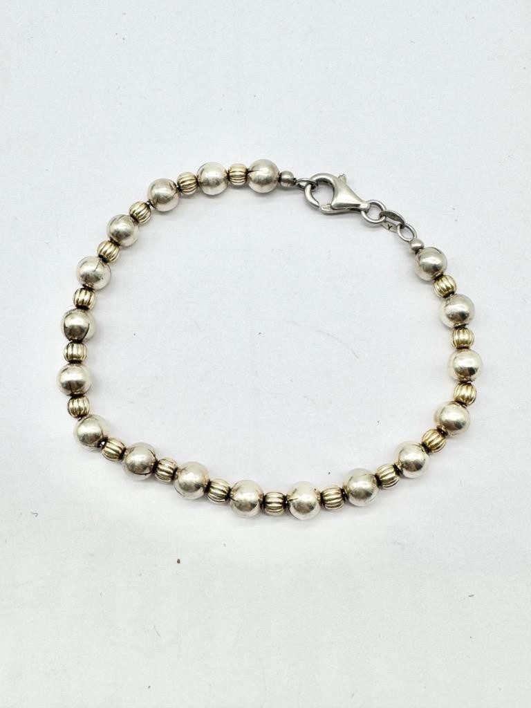 11 GRAM VINTAGE STERLING SILVER BEADED BRACELET 8 INCHES
