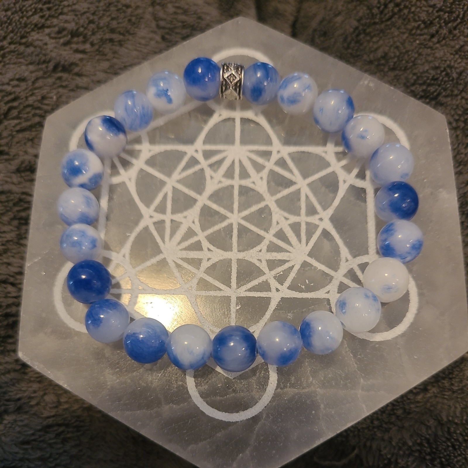 Natural Persian Chalcedony Gemstone Bracelet with Silver Spacer| 8mm Beads