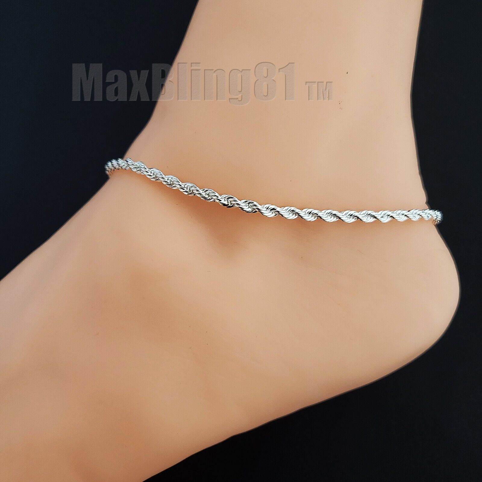 925 STERLING SILVER ROPE CHAIN 2.5mm 10″ FASHION BLING ANKLET BRACELET