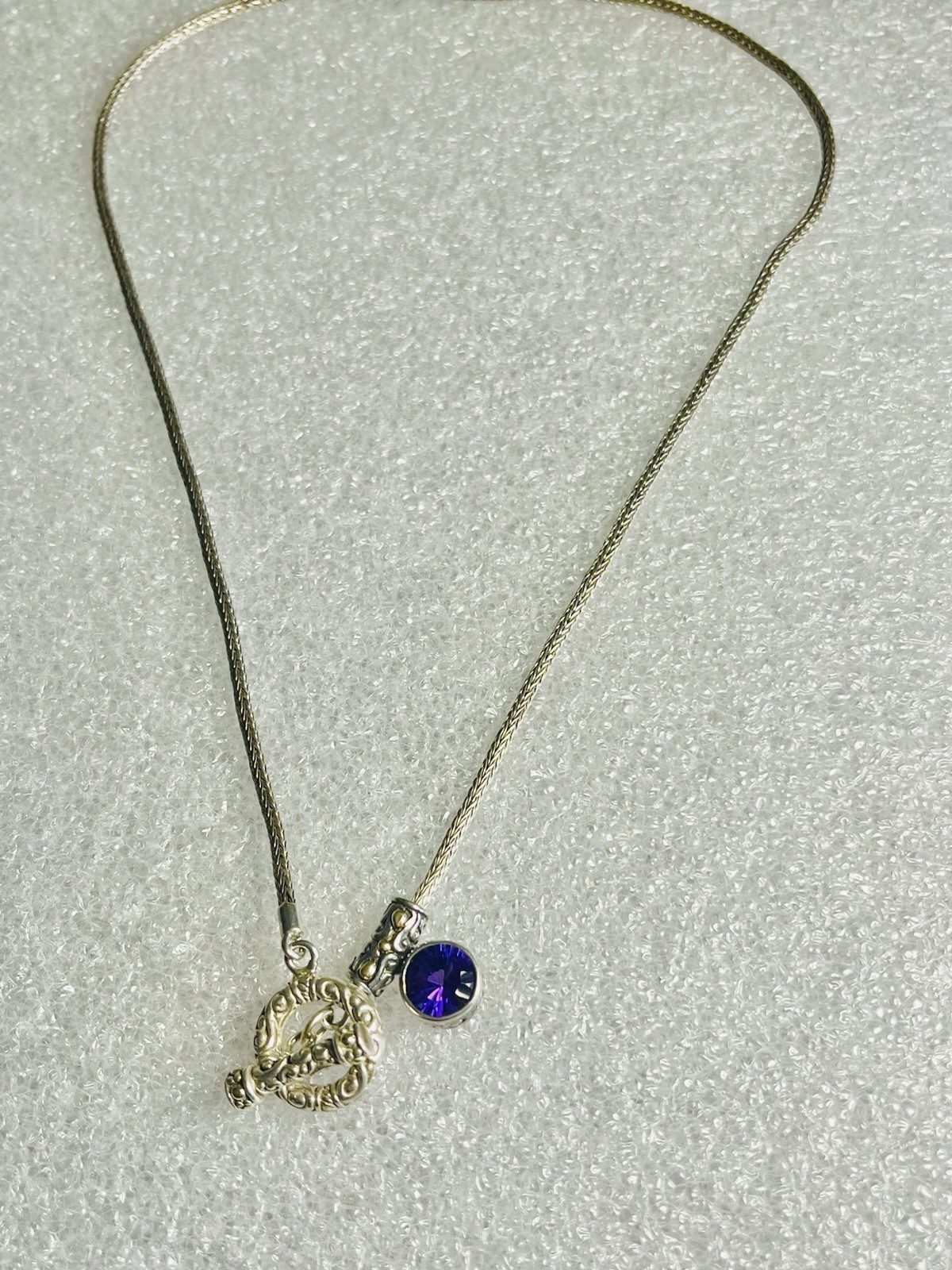 Natural 3 Carat Brazilian Amethyst 17 Inch Necklace Solid 925 Carved Tube Bezel