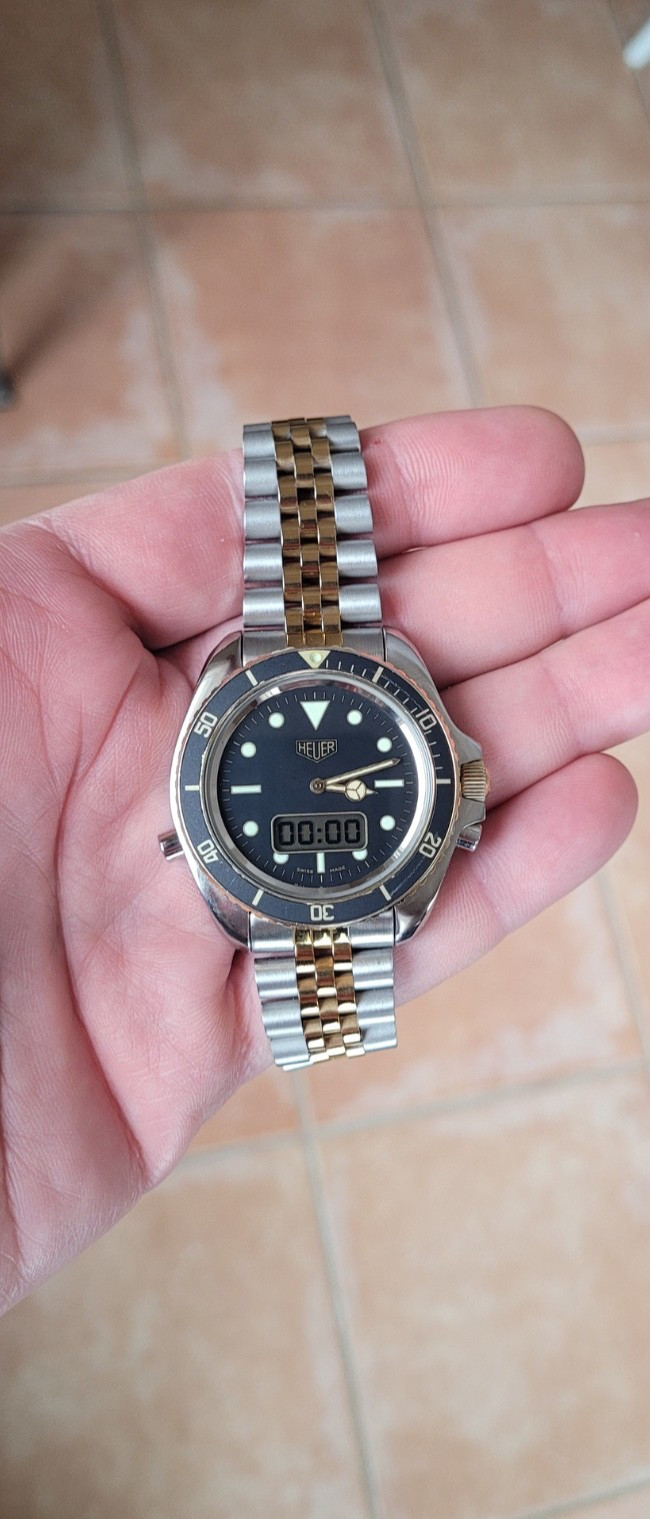 Pre TAG Heuer Jumbo 980.027 Mens 1000 Series Watch Black Gold Ana-Digital Rare