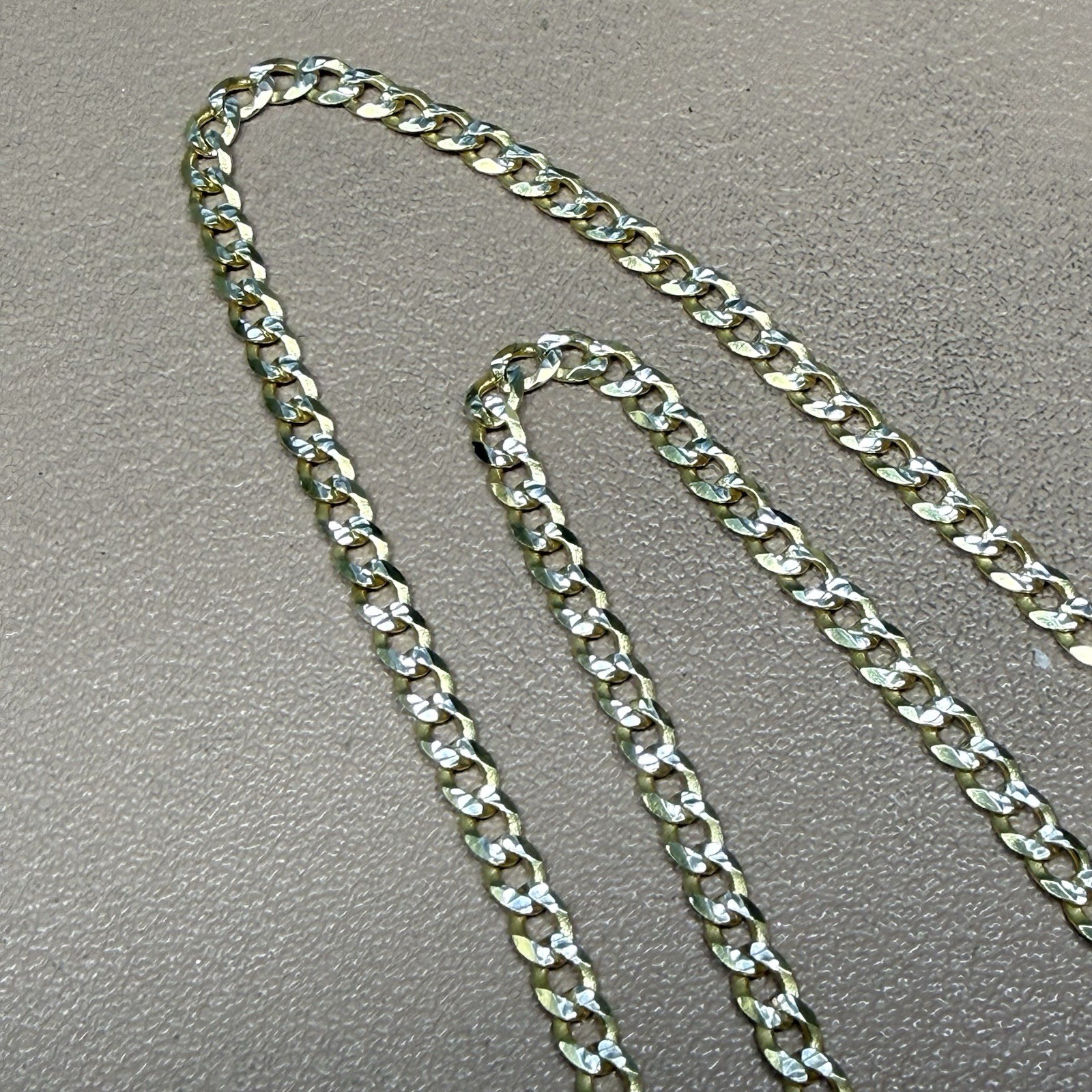 Curb Diamond Cut Chain Gold Plated Solid 925 Silver Two Tone ITALY 18” 2.7mm