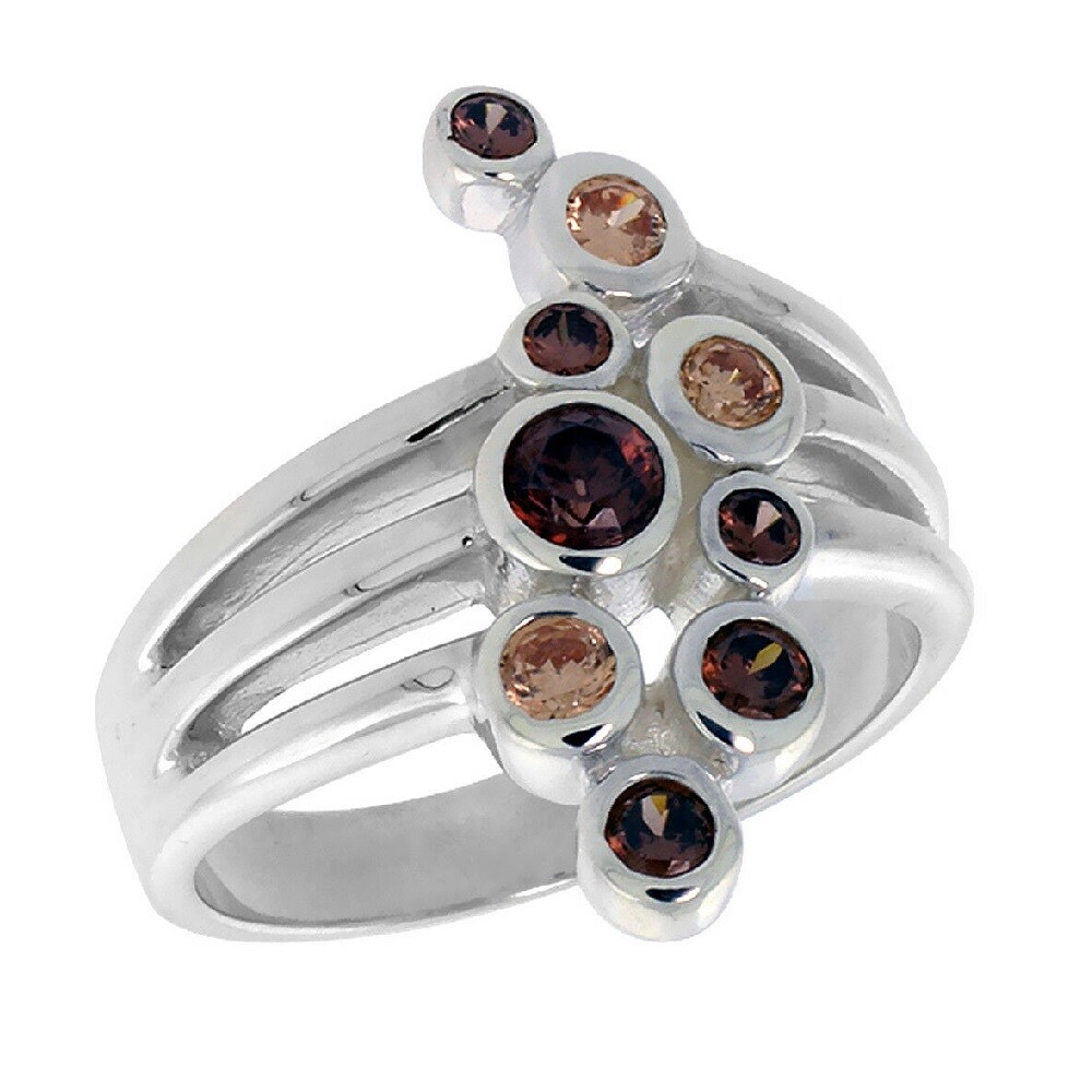 Sterling Silver Right Hand Ring w/ Bezel Set Brilliant Cut colored CZ Stones
