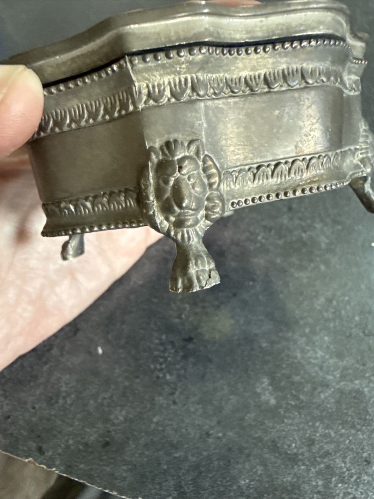 Vintage Jewelry Box w/Lion Claw Feet international Silver