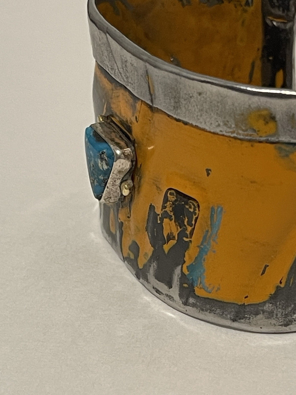 Kit Carson Handmade Metal Turquoise Cuff Bracelet hand painted Mustard Yellow