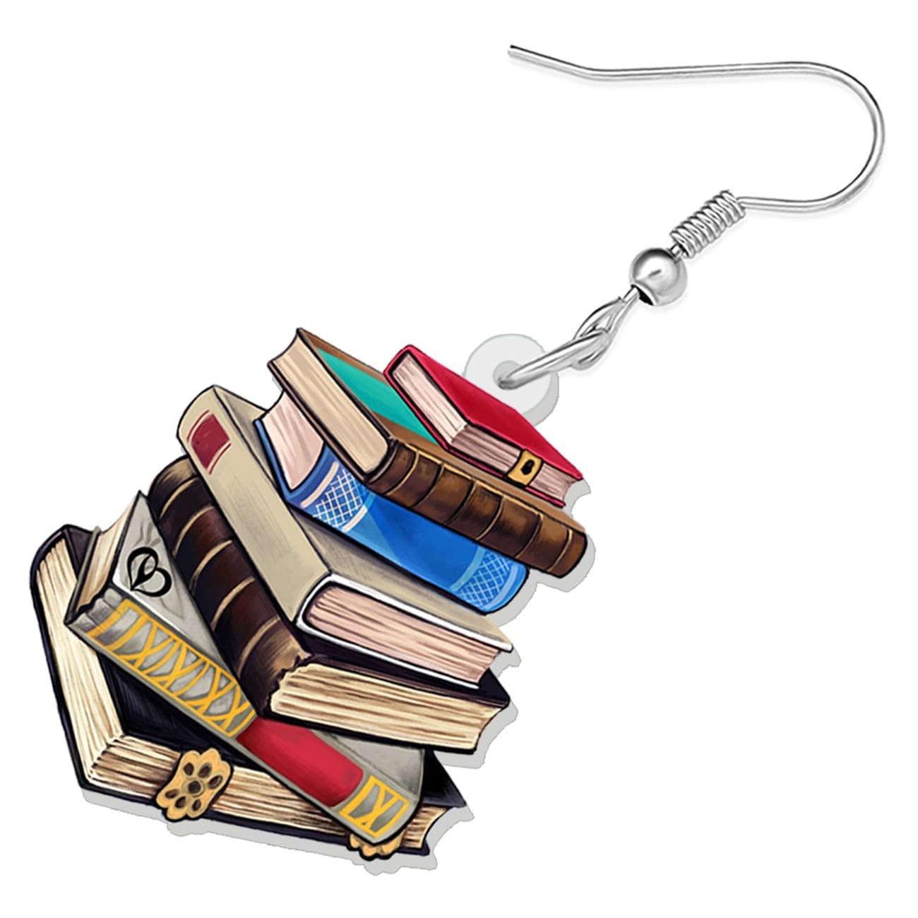 Acrylic Novelty Book Earrings Bookshelf Dangle Back To School Jewelry Teacher Ap
