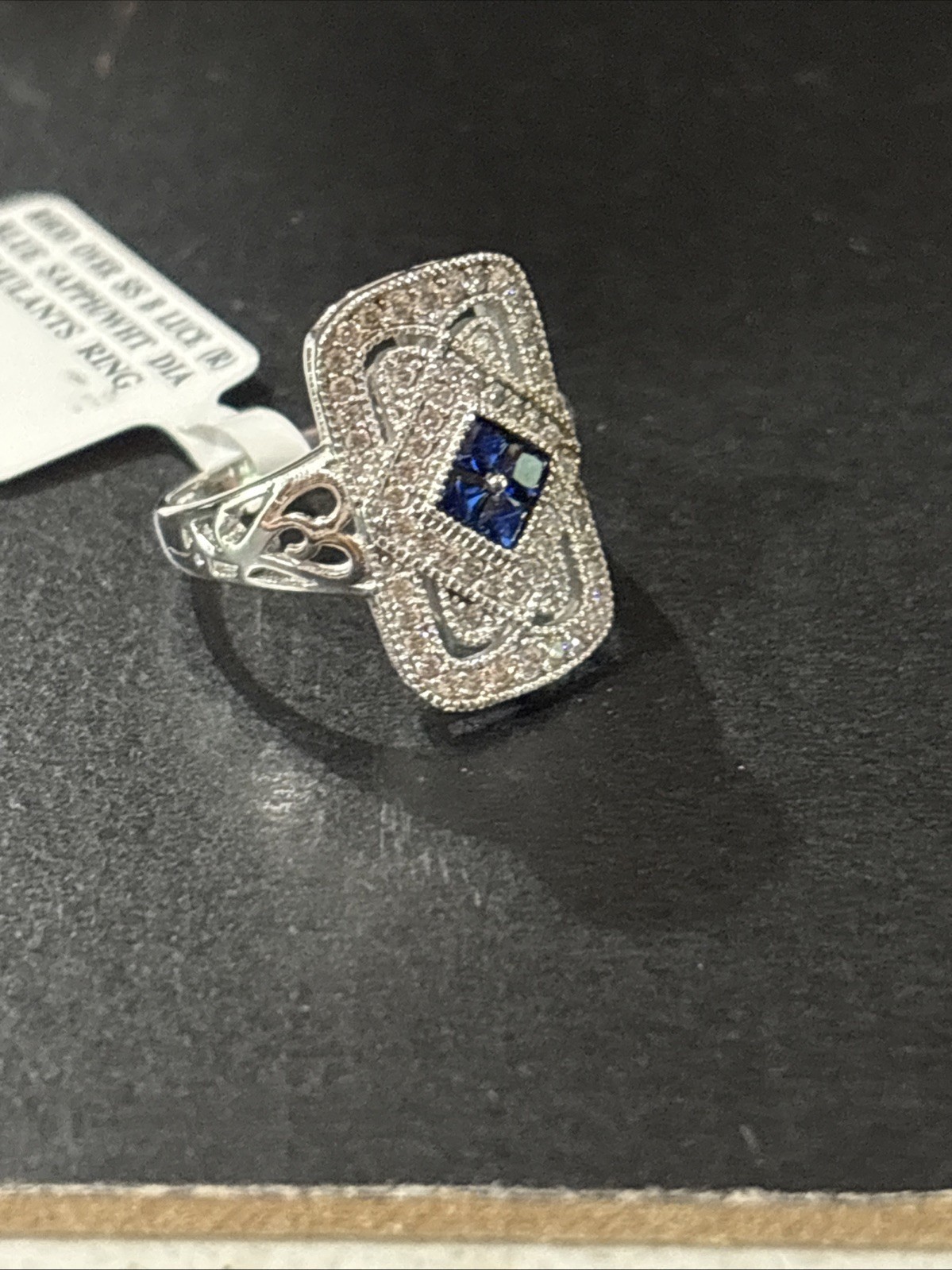 Rhodium Over Sterling Silver Bella Luce Blue Sapphire & Diamonds Ring Size 8 New