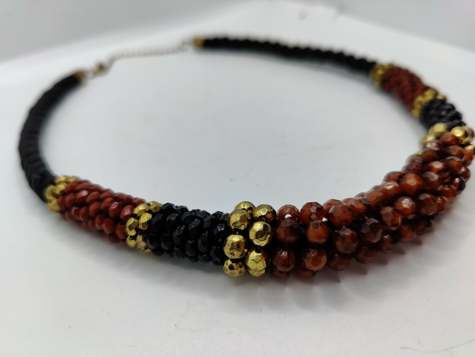 Beaded & Rope Necklace Brownish Red & Black. 10″. Z59