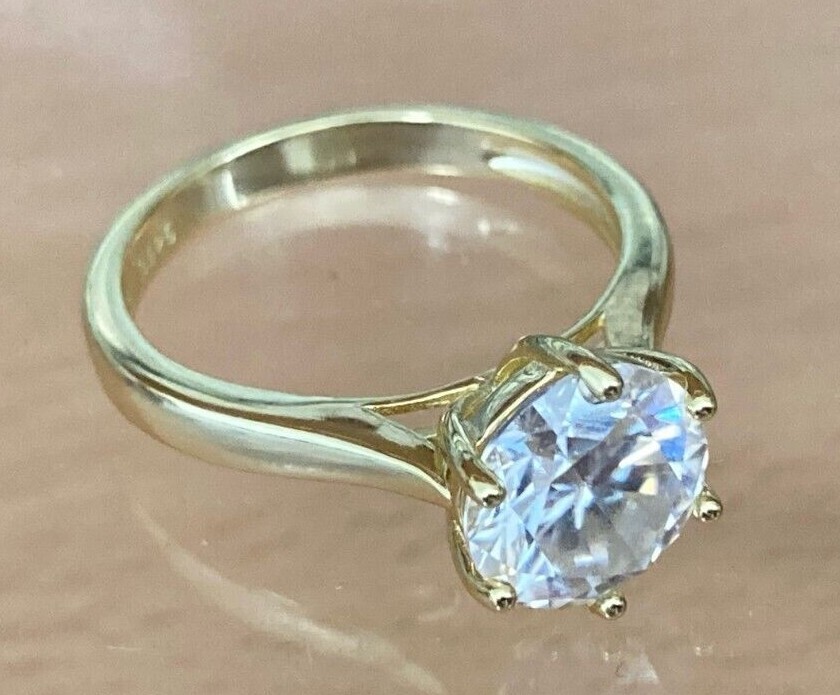 Moissanite Diamond Ring 9mm Round 3ct Stone 14k Gold Plated Sizes 6 to 10 US