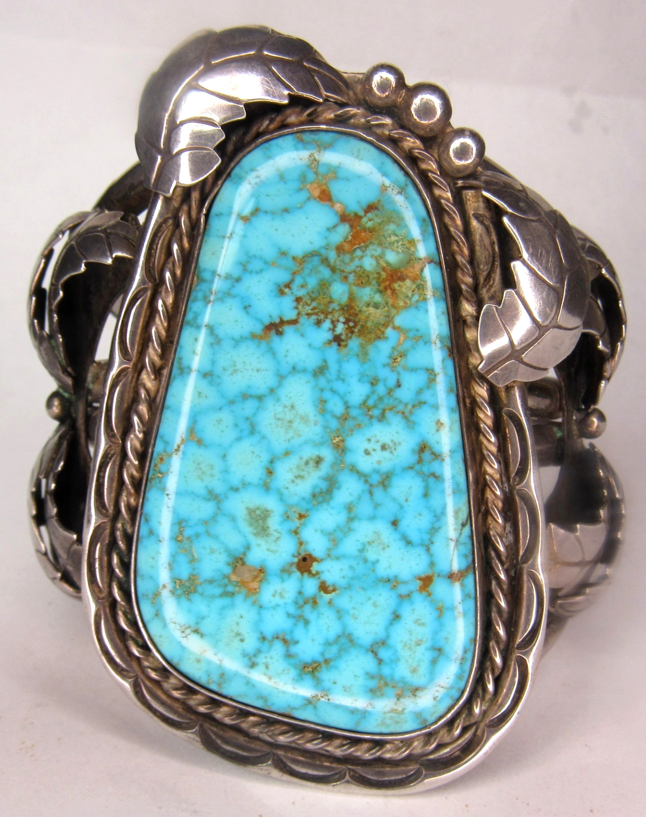 HUGE Navajo 133 GRAM B Shash NUMBER 8 Turquoise Sterling Bracelet CUFF Nat. AMER