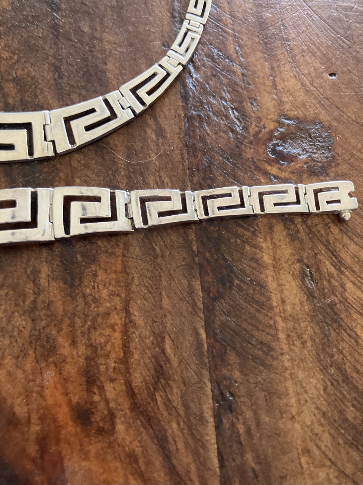 Vintage Beautiful Sterling Silver Greek Key Design Necklace And Bracelet Pair