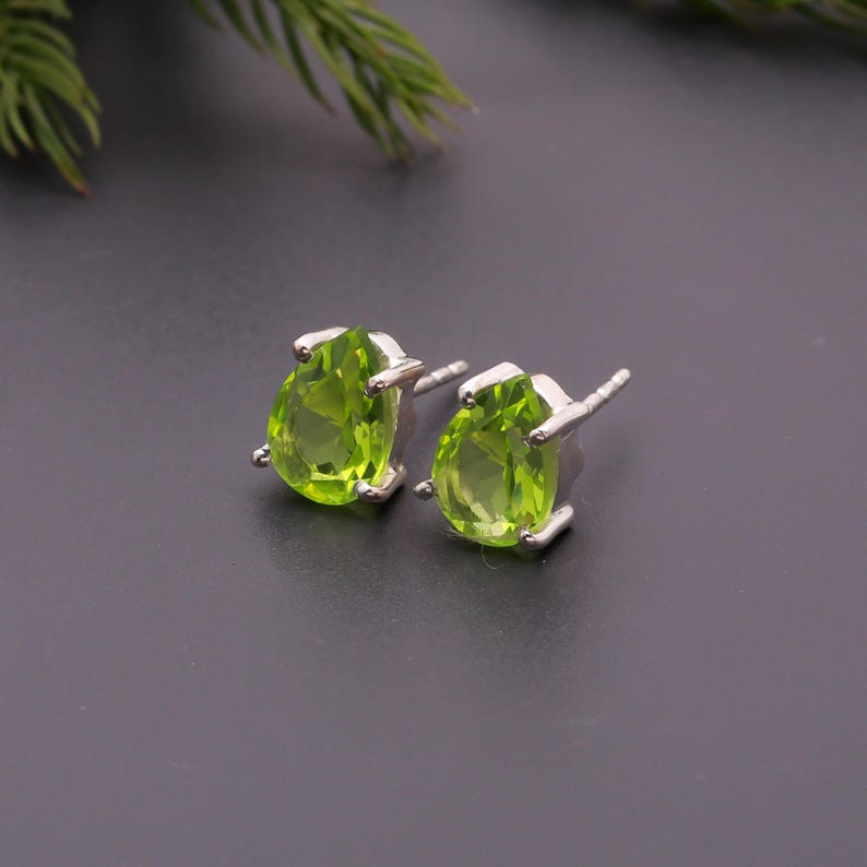 12×10 MM Pair Natural Green Peridot Earrings 925 Sterling Silver Loose Gemstone