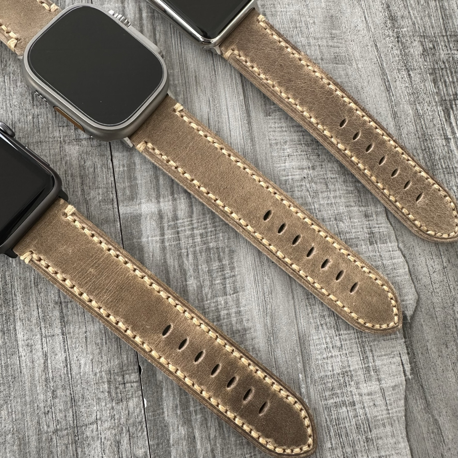 For Apple Watch Ultra 1 2 49mm 45/44mm Thick Distressed Brown Leather Watch Band